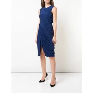 Jason Wu Sapphire Blue Draped Sleeveless Midi Dress Size 4